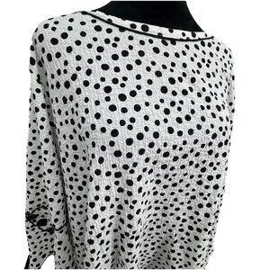 Ali Miles Womens 2X Top Black White Abstract Print Lagenlook Button Artsy Bozy‎